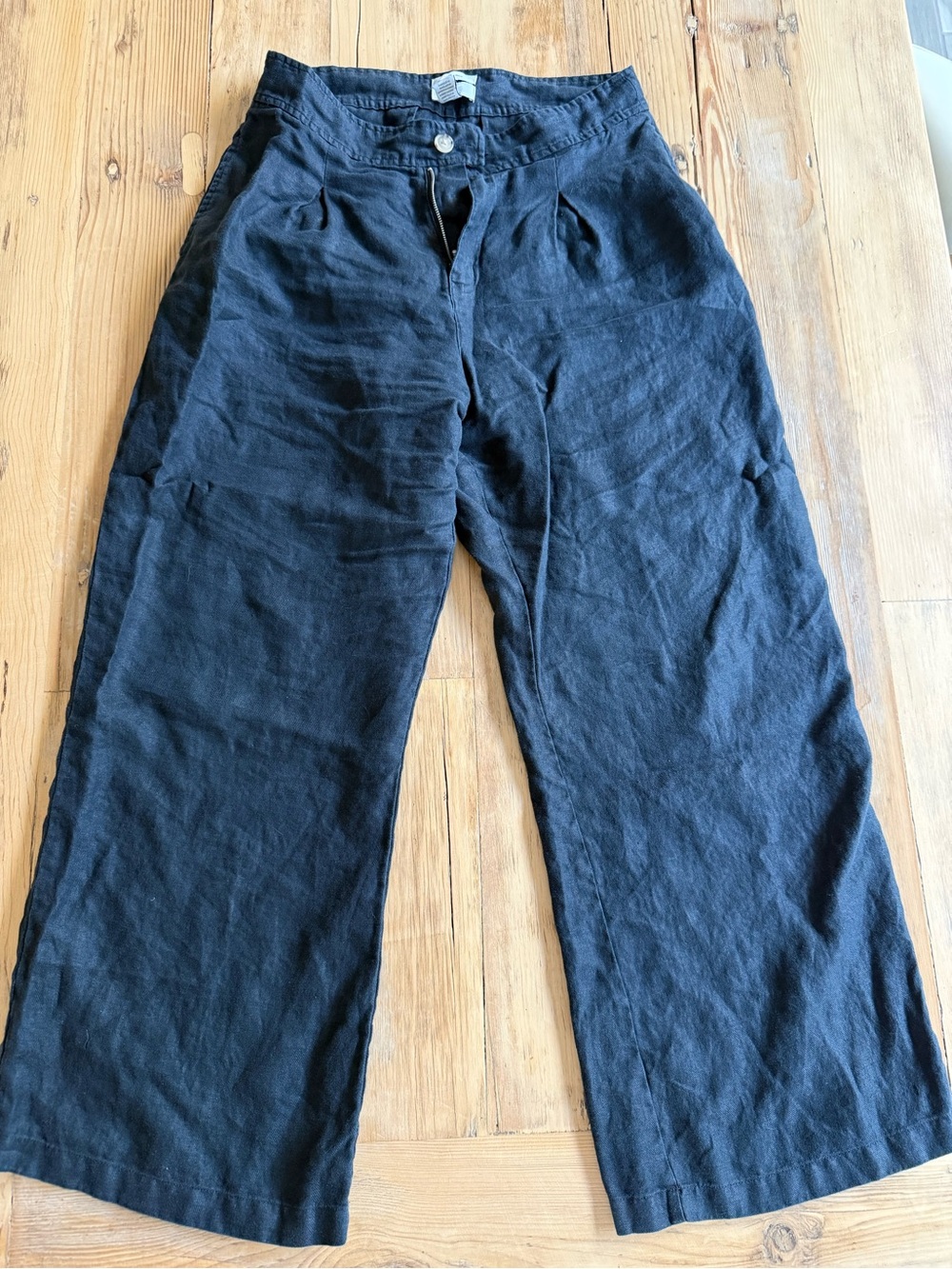 Halston Heritage Black Wide-Leg Linen Chinos